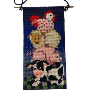 Farmhouse Needlepoint Plastic Canvas Door Wall Hanging Handmade Cottagecore